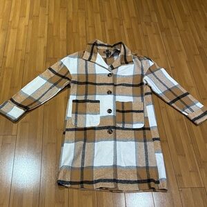 SHEIN Tan and White Plaid Trench Coat